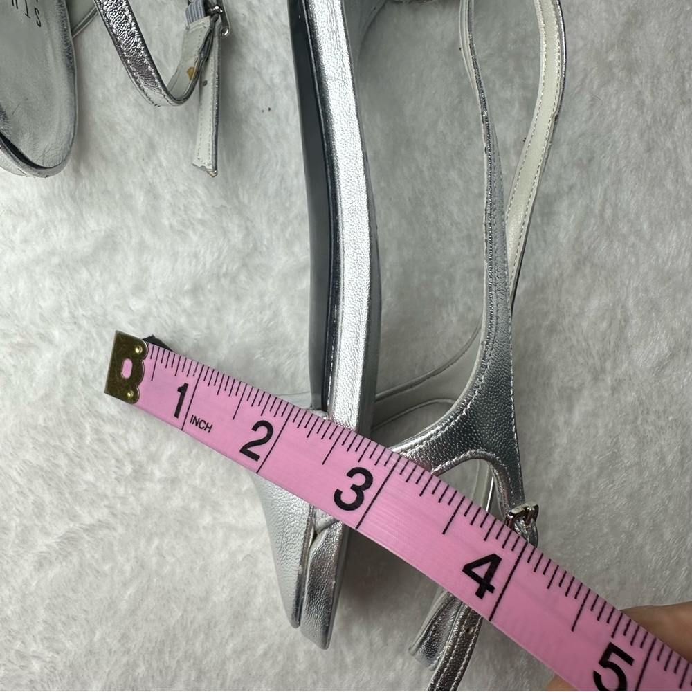 Stuart Weitzman Made in Spain  Silver Satin Strappy Leather Sole Heels Size 10 - Picture 13 of 15